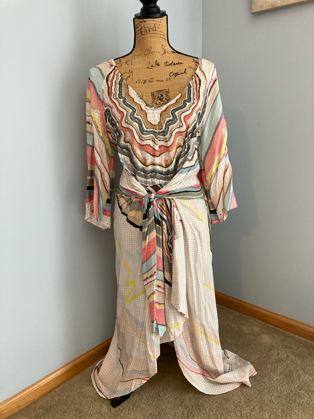 Anthropology Conditions Apply Multi-Stripe Midi Dress Waist Tie Women Sz 1X